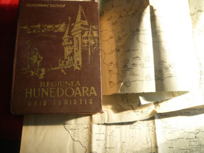 Octavian Floca- Regiunea Hunedoara -Ghid Turistic-3 harti , Ed.1957. foto
