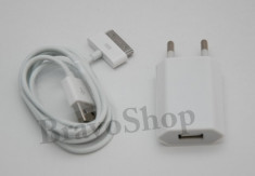 Incarcator iPhone 2 in1 priza - cablu USB - 3G 3GS 4 4S iPod POZE REALE foto