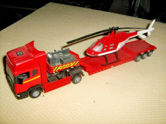 Macheta Teama, cap tractor + trailer + helicopter, scara cca 1/55 foto