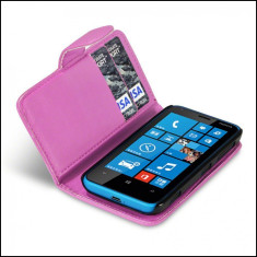Husa Nokia Lumia 620 tip portofel piele roz foto