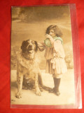 Carte Postala -Fetita si Caine , circ. 1906
