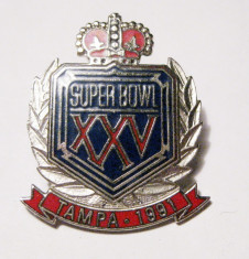 SUPER BOWL XXV FOTBAL AMERICAN TAMPA 1991 PIN INSIGNA DIN METAL SI EMAIL foto