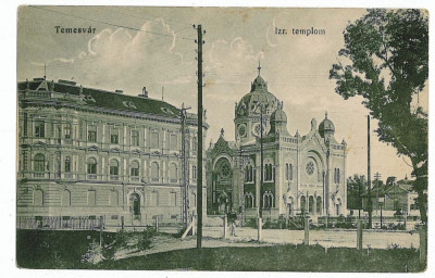 172 - Timisoara, SYNAGOGUE, Romania - old postcard - used - 1915 foto