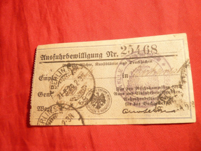 Tichet- Formular Postal -Permis de Export 1920 ,Germania ,circulat ,stamp. postala foto