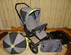 Carucior copii GESSLEIN 2 in 1, cu sac picioruse Kaiser, umbreluta si gentuta , roti mari, reversibil, pentru 0-3 ani foto