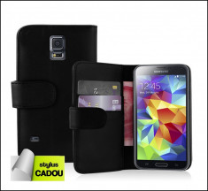 Husa Galaxy S5 Samsung i9600 Stylus CADOU piele ECO neagra foto