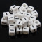 100 buc Margele plastic acril, alfabet, albe, litera I, forma de cub, 6 mm