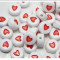 50 buc Margele plastic albe, cu inima rosie, forma rotunda, 7 x 4 mm
