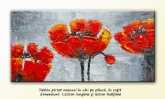 Aranajment floral modern cu maci 4 - ulei in cutit 120x60cm, livrare gratuita foto