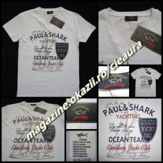 TRICOU ALB BARBATESC FIRMA PAUL &amp;amp;amp; SHARK YACHTING ORIGINAL made in FRANCE BLUZA MANECA SCURTA ANCHIOR 100 % BUMBAC TRICOURI BARBATI COLECTIE NOUA foto