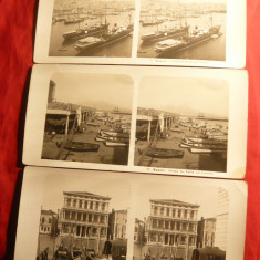 Set 3 Fotografii Stereoscopice -Napoli portul si Venetia 1904