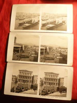 Set 3 Fotografii Stereoscopice -Napoli portul si Venetia 1904 foto