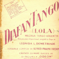 251 PARTITURA antebelica - Diafan Tango(Lola)-milonga tango argentin- versuri Alfred Pagoni-Fredon -aranj. Leonida L.Demetriade -starea care se vede