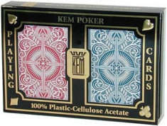 Carti pentru poker - Kem Arrow Wide - Set de 2 pachete 100% plastic Acetate cu index Jumbo rosu si albastru foto