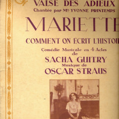 278 PARTITURA antebelica- VALSE DES ADIEUX - cantata de Yvonne Printemps - de Sacha Guitry -muzica Oscar Straus-starea care se vede