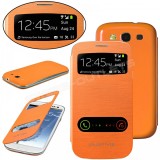 Cumpara ieftin Husa toc portocalie orange S View Samsung Galaxy S3 i9300 + folie ecran, Portocaliu, Cu clapeta