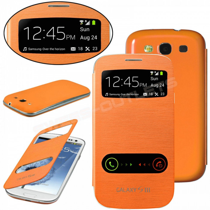 Husa toc portocalie orange S View Samsung Galaxy S3 i9300 + folie ecran