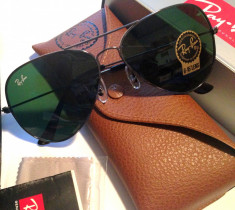 Ochelari de Soare RayBan RB 3025 Ray Ban AVIATOR NEGRU NEGRI BLACK GUNMETAL GREEN !!! SET COMPLET !!! LENTILE STICLA !!! foto