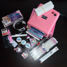 KIT PINK-----LIVRARE GRATUITA---set unghii false,gel uv--set promotional nr 33 cu lampa uv, FREZA /PILA ELECTRICA, gel uv foto