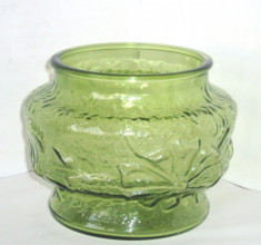 Vaza sticla verde oliv, suflata in mulaj - Margarete - Sklo Union Cehoslovacia foto