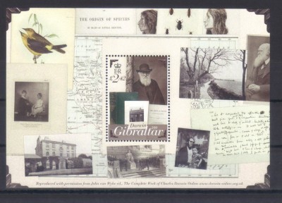 GIBRALTAR 2009, Aniversari - Charles Darwin, bloc neuzat, MNH foto