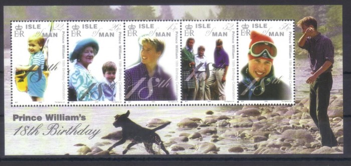 INSULA MAN 2000, Aniversari - Printul William, Fauna, bloc neuzat, MNH