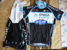 echipament ciclism complet omega pharma quickstep 2014 , diverse marimi , set pantaloni cu bretele tricou jersey bib foto