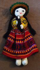 Papusa etno peruviana hand made (Peru - America de Sud), cu 2 bebelusi, rustic, foto