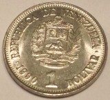 S1. VENEZUELA 1 BOLIVAR 1990, 4.20 g., Nickel Clad Steel, 23 mm AUNC **