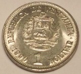 S1. VENEZUELA 1 BOLIVAR 1990, 4.20 g., Nickel Clad Steel, 23 mm AUNC **, America Centrala si de Sud