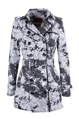 PRECOMANDA Trench dama imprimeu floral, marimi de la S la XL, roz sau negru, import direct, art.ZL0005K foto