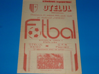 Program meci fotbal OTELUL GALATI - CFR PASCANI 18.08.1985 foto