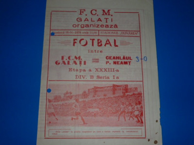 Program meci fotbal FCM GALATI - CEAHLAUL PIATRA NEAMT 18.06.1978 foto