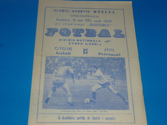 Program meci fotbal OTELUL GALATI - JIUL PETROSANI 10.05.1987