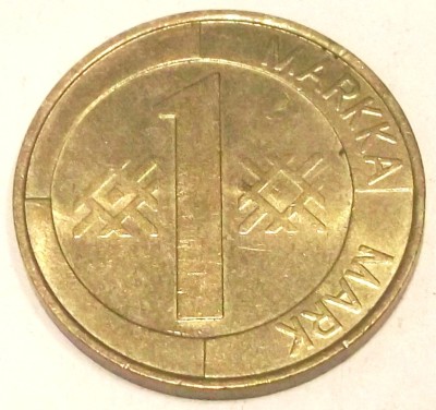 S1. FINLANDA 1 MARKKA MARCA 1993, 5 g., Aluminum-Bronze, 22.2 mm ** foto