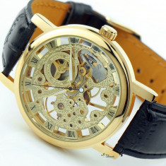 Ceas WINNER Model FULL Skeleton Mecanic / Automatic , Curea Piele ,Cadran Auriu foto