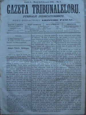 Gazeta tribunalelor , nr. 7 , an 1 , 1861 foto