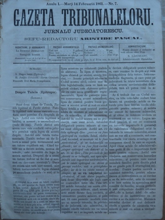 Gazeta tribunalelor , nr. 7 , an 1 , 1861