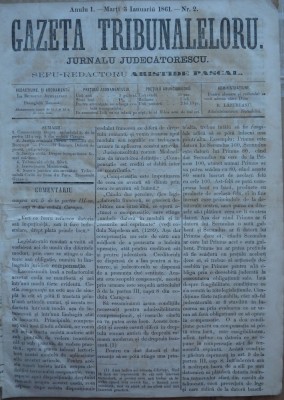 Gazeta tribunalelor , nr. 1 , an 2 , 1861 foto