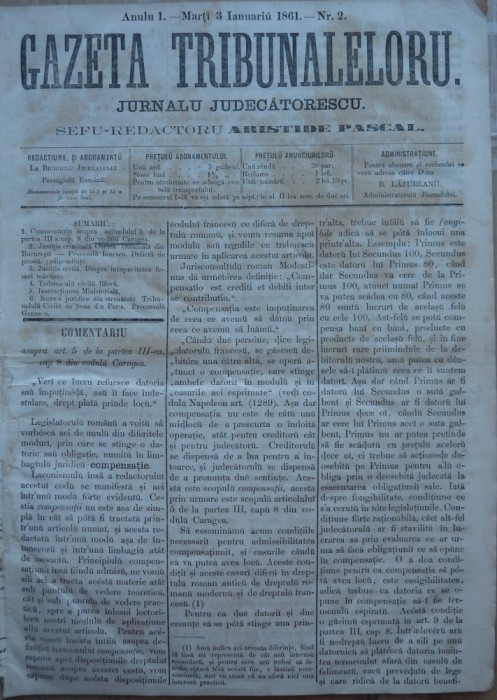 Gazeta tribunalelor , nr. 1 , an 2 , 1861