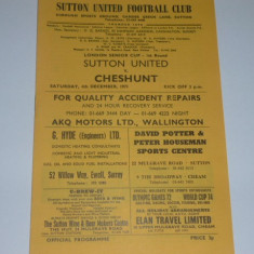 Program meci fotbal SUTTON UNITED - CHESHUNT (Anglia) 04.12.1971