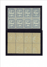 Taxa de plata 1911 - Bloc rarisim de 8 valori cu 4 ERORI &amp;quot;Lipsa punct in agrafa&amp;quot; - MNH foto