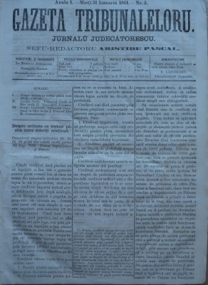 Gazeta tribunalelor , nr. 5, an 1 , 1861 foto