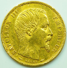 ticuzz - Franta 1854 A 5 Franci - Moneda de AUR - Napoleon III - muchie neteda foto