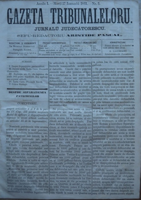 Gazeta tribunalelor , nr. 3, an 1 , 1861