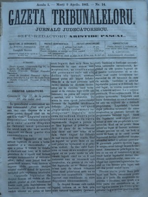Gazeta tribunalelor , nr. 14 , an 1 , 1861 foto