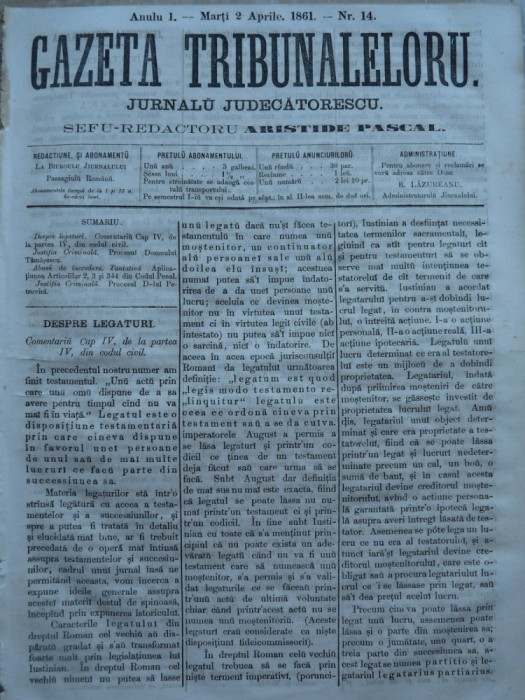 Gazeta tribunalelor , nr. 14 , an 1 , 1861