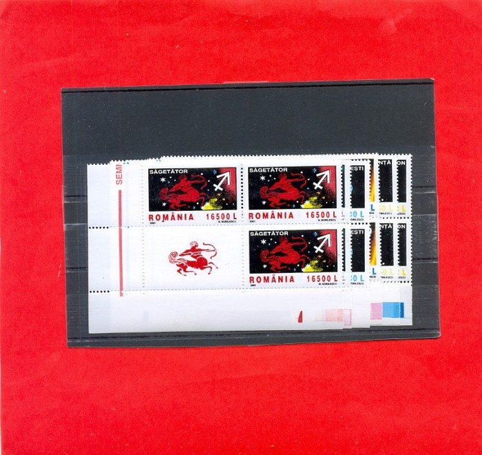RO 0029-ROMANIA 2001=Lp 1574-Semne zodiacale( I ),bloc de 4 cu viniete,MNH