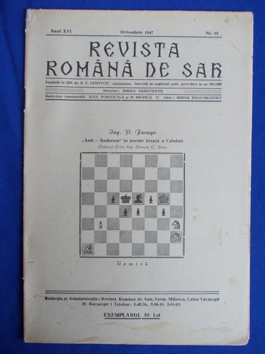 REVISTA ROMANA DE SAH * DIRECTOR MIHAIL SADOVEANU - ANUL XVI.NR.10 - OCTOMBRIE 1947