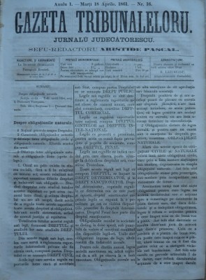 Gazeta tribunalelor , nr. 16 , an 1 , 1861 foto
